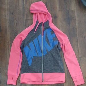 Nike Pink and Gray Zip-Up Hoodie